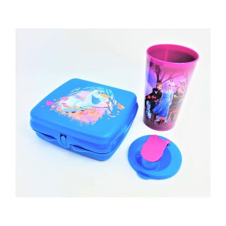 Tupperware Set Trinkbecher + Lunchbox blau brombeer Olaf Die Eiskönigin Anna und Elsa 330 ml  Geschenk NEU