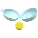 Tupperware Semmelrunde Hamburger Lunchbox mit Dressingbehälter hellblau / gelb Soße zum Mitnehmen Bagel Brötchen Salat NEU