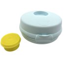Tupperware Semmelrunde Hamburger Lunchbox mit Dressingbehälter hellblau / gelb Soße zum Mitnehmen Bagel Brötchen Salat NEU