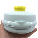 Tupperware Semmelrunde Hamburger Lunchbox mit Dressingbehälter hellblau / gelb Soße zum Mitnehmen Bagel Brötchen Salat NEU