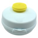 Tupperware Semmelrunde Hamburger Lunchbox mit Dressingbehälter hellblau / gelb Soße zum Mitnehmen Bagel Brötchen Salat NEU