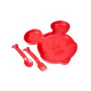Tupperware Kinderteller Mickey Mouse mit Besteck L&ouml;ffel + Gabel rot NEU