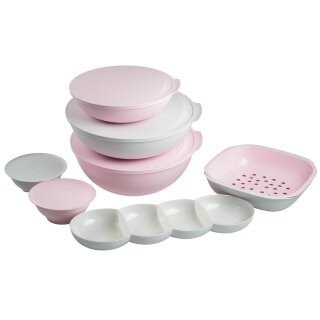 Tupperware Allegra Shine Schüsselset Servierschalen rose perlweiß  5 l + 3,5 l+ 1,5 l + 2 x 275 ml Schüsseln + Sieb + Servierperle NEU