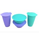 Tupperware Set 2 x Allegra Schüssel 275 ml + 2 x Becher mit Deckel  lila / mint Dessertschüssel Servierschalen NEU