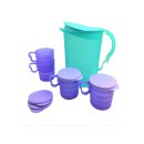 Tupperware Set Junge Welle Kanne 2,1 mint  + 4 Trinkbecher lila mit Deckel 330 ml Kühlschrank servieren NEU