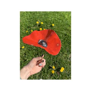 Keramikblume HANDMADE E 12-15 cm rot mit Metallstab rostfrei getöpfert Blüten Garten Deko Stecker Geschenk