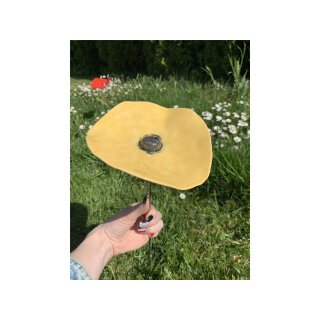 Keramikblume HANDMADE E 12-15 cm gelb mit Metallstab rostfrei getöpfert Blüten  Garten Deko Stecker Geschenk