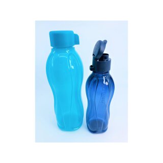 Tupperware Set Trinkflasche 1l türkis + 500 ml dunkelblau Schraubverschluss + Klickverschluss Eco Easy caribean Sea NEU