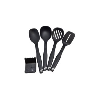 Tupperware Set Küchenhelfer schwarz mit Wandbefesting zum Einhängen Kelle, Rühr-, Schaum- und Servierlöffel NEU