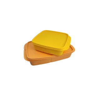 Tupperware Set große + kleine Clevere Pause Lunchbox gelb + orange Brotdose Sandwichbox Frühstück Schule 550 ml + 1 l mit Abtrennung NEU