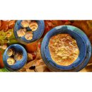 Keramik Handmade Set Teller 3 teilig blau mit Blumendekor verschiedene Größen einzigartiges aus Ton