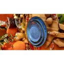Keramik Handmade Set Teller 3 teilig blau mit Blumendekor verschiedene Größen einzigartiges aus Ton