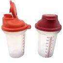 Tupperware 2x Shaker klein 350 ml – Schüttelbecher Shake It Messbecher Rot + Bordeaux NEU