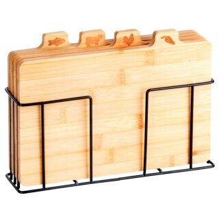 Bambus Schneidebrett Set mit Metallständer – 4 Holz Schneidebretter für Küche & Haushalt