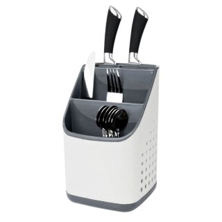 Besteckabtropfer Grau – Praktischer Küchenorganizer mit 3 Fächern & abnehmbarer Tropfschale