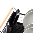 Abtropfgestell schwarz 42,5 × 29,5 × 19 cm – Metall mit Holzgriffen & Besteckhalter