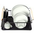 Abtropfgestell schwarz 42,5 × 29,5 × 19 cm – Metall mit Holzgriffen & Besteckhalter