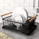 Abtropfgestell schwarz 42,5 × 29,5 × 19 cm – Metall mit Holzgriffen & Besteckhalter